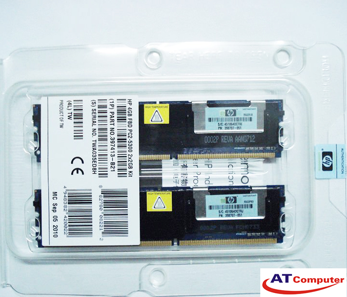 RAM HP 4GB DDR2-667Mhz PC2-5300 (2x2GB) Registered ECC. Part: 483401-B21