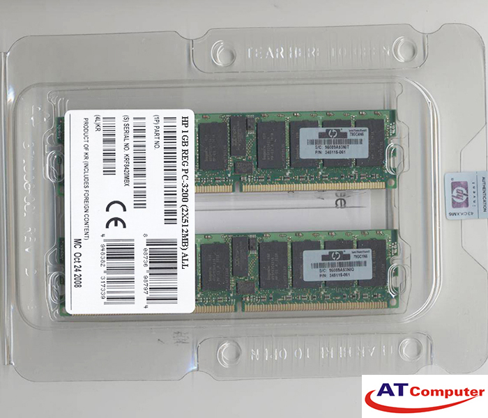 RAM HP 1GB DDR-400Mhz PC-3200 (2x512MB) Reg ECC. Part: 376638-B21