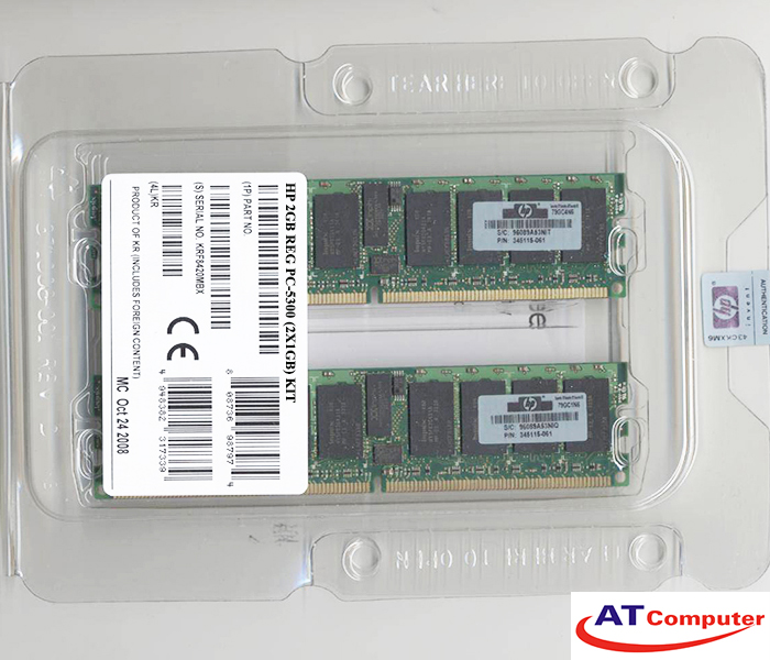 RAM HP 2GB DDR2-667Mhz PC2-5300 (2x1GB) CL5 ECC. Part: 461826-B21