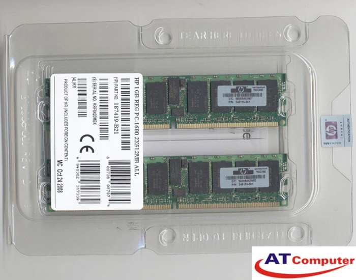 RAM HP 1Gb DDR-200Mhz PC-1600 (2x512Mb) ECC. Part: 187419-B21