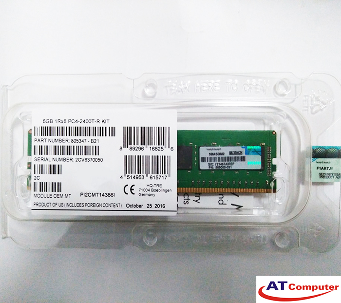 RAM HP 8GB DDR4-2400MHz PC4-19200 CL17 1RX8 Single Rank ECC. Part: 805347-B21