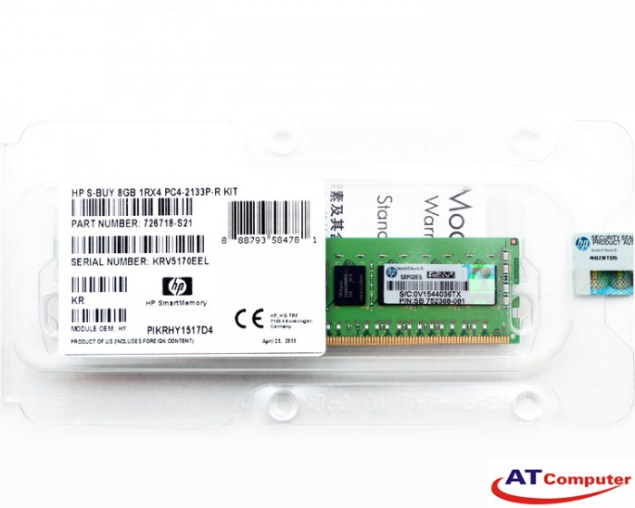 RAM HP 8GB DDR4-2133MHz PC4-17000 CL15 2RX8 Dual Rank ECC. Part: 805669-B21