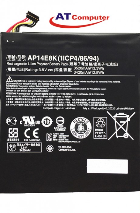 PIN Acer Iconia Tab B1-810, B1-820, B1-850, 3Cell, Orignal, Part: AP14E8K, AP14F8K
