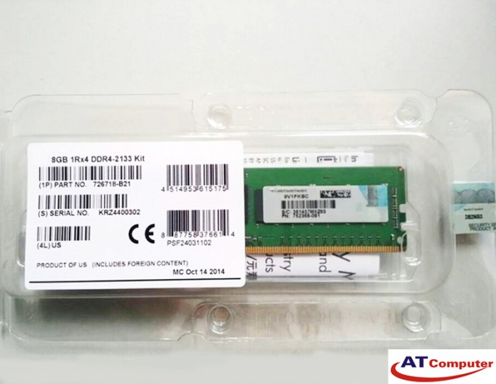 RAM HP 8GB DDR4-2666MHz PC4-21300 CL19 1RX8 Single Rank ECC. Part: 867853-B21